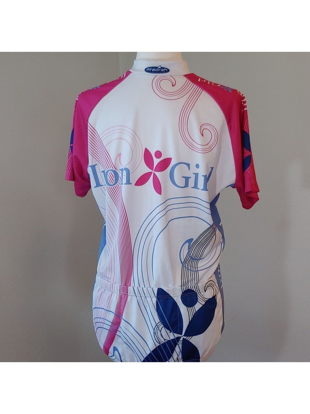 Mt. Borah Cycling Iron Girl White Pink and Blue Jersey in Women's 2XL